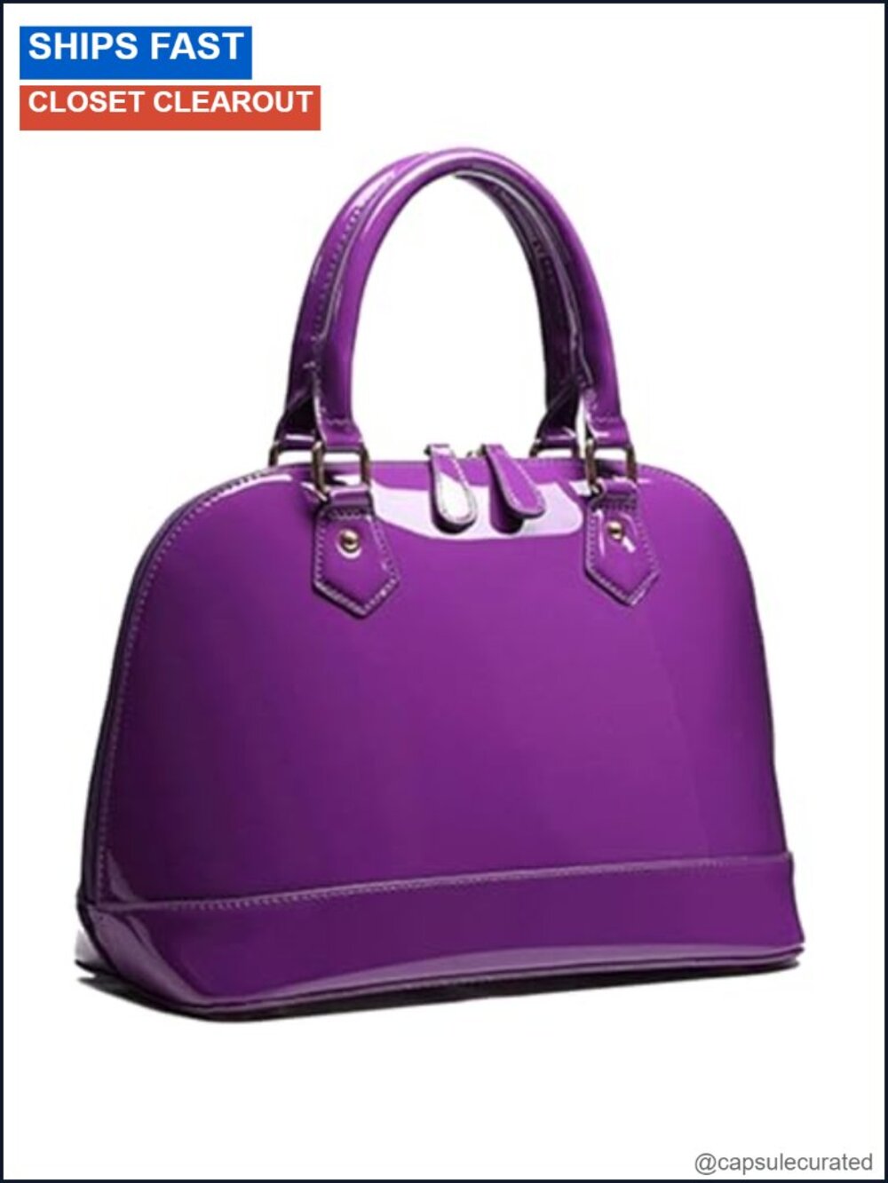 Patent Vegan Leather Dome Satchel Zip-Around Top-Handle Handbag